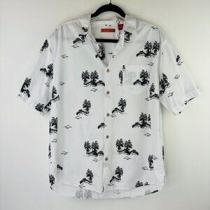 Havanera Mens Sz Large White Palm Trees Shirt Short Sleeve Collared Button-Up